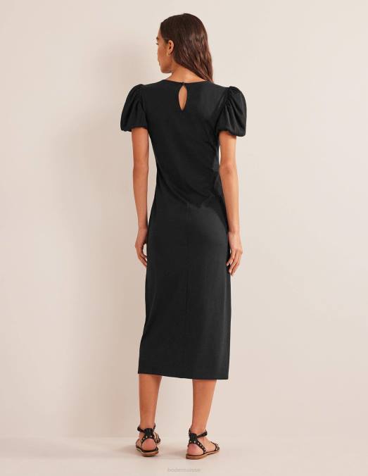 Boden vêtements noir femmes robe midi en jersey à manches bouffantes LB2X1322