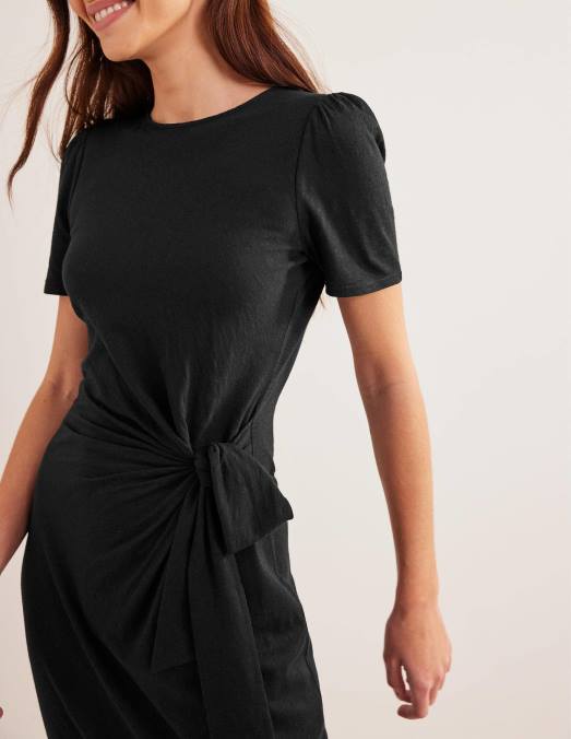 Boden vêtements noir femmes robe midi en jersey nouée sur le devant LB2X2391
