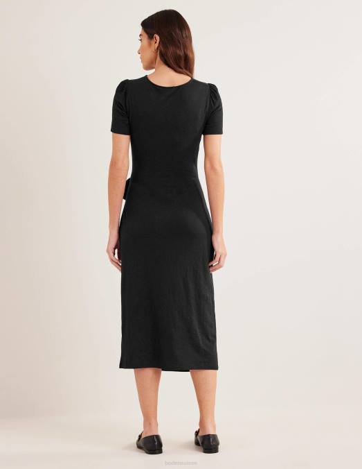 Boden vêtements noir femmes robe midi en jersey nouée sur le devant LB2X2391