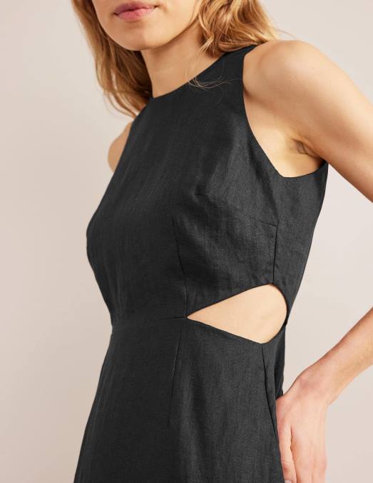 Boden vêtements noir femmes robe midi en lin à découpes LB2X2273