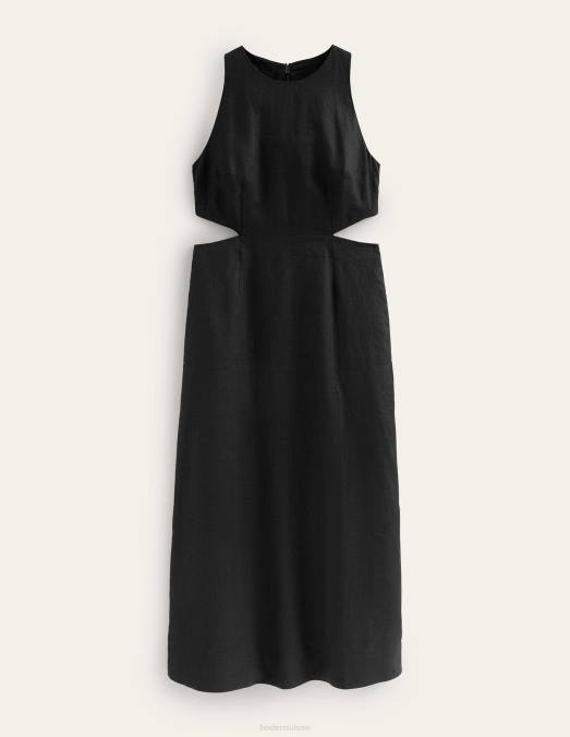 Boden vêtements noir femmes robe midi en lin à découpes LB2X2273