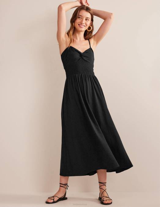Boden vêtements noir femmes robe midi torsadée sur le devant en jersey LB2X1179