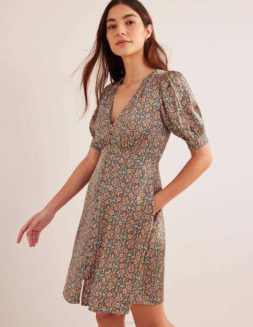 Boden vêtements ombre nocturne et bloc cachemire femmes robe de thé en satin LB2X1163