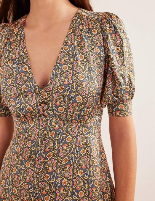 Boden vêtements ombre nocturne et bloc cachemire femmes robe de thé en satin LB2X1163