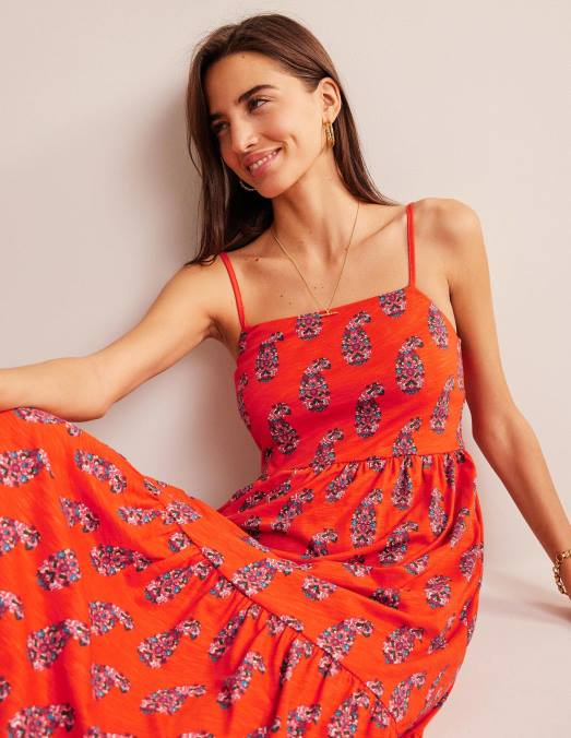 Boden vêtements orange sanguine et cachemire doux femmes robe midi en jersey à bretelles LB2X1345