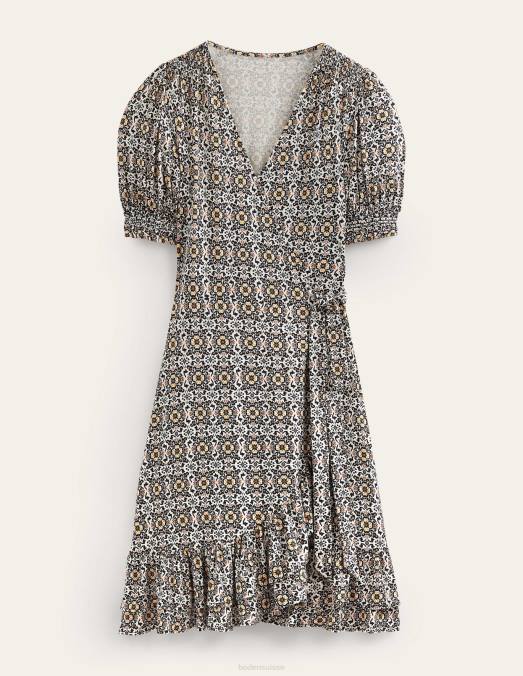 Boden vêtements pépins noirs et opulents femmes robe courte portefeuille en jersey à volants LB2X929