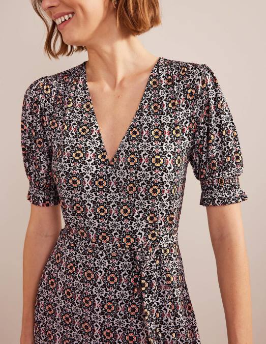 Boden vêtements pépins noirs et opulents femmes robe courte portefeuille en jersey à volants LB2X929