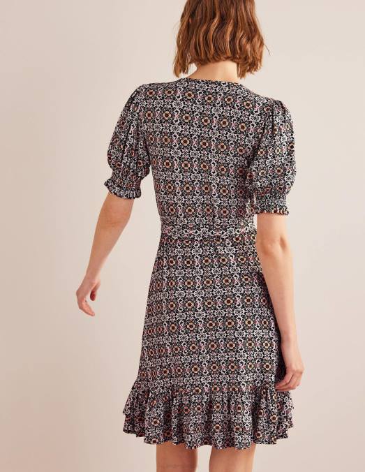 Boden vêtements pépins noirs et opulents femmes robe courte portefeuille en jersey à volants LB2X929