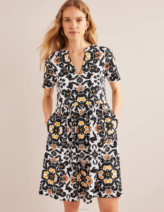 Boden vêtements pépins noirs et opulents femmes robe en jersey à col cranté LB2X1014
