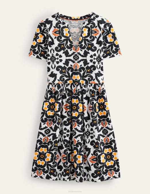 Boden vêtements pépins noirs et opulents femmes robe en jersey à col cranté LB2X1014