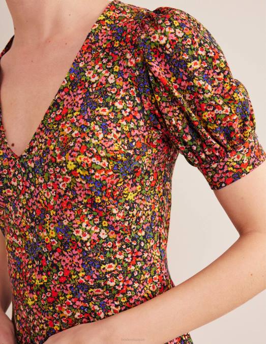 Boden vêtements pétale multi & gardénia femmes robe courte en jersey à col V LB2X2481