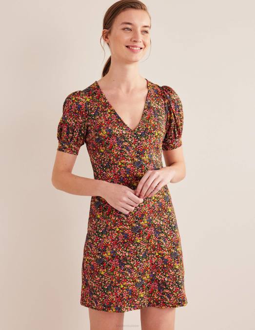 Boden vêtements pétale multi & gardénia femmes robe courte en jersey à col V LB2X2481