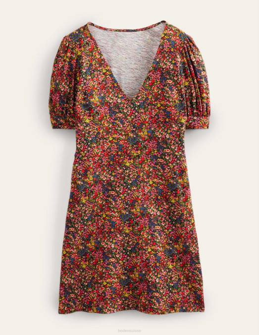 Boden vêtements pétale multi & gardénia femmes robe courte en jersey à col V LB2X2481