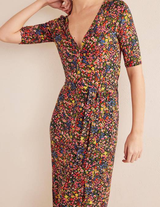 Boden vêtements pétale multi & gardénia femmes robe mi-longue en jersey boutonnée sur le devant LB2X1397