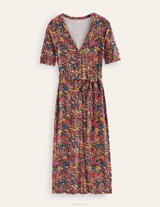 Boden vêtements pétale multi & gardénia femmes robe mi-longue en jersey boutonnée sur le devant LB2X1397