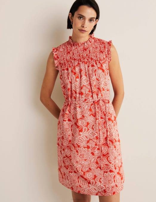 Boden vêtements pétard et bourgeon cachemire femmes robe courte smockée sans manches LB2X2420