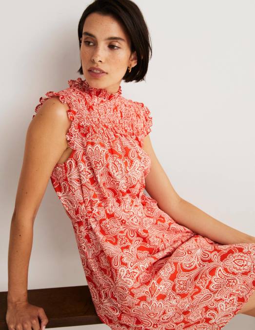 Boden vêtements pétard et bourgeon cachemire femmes robe courte smockée sans manches LB2X2420