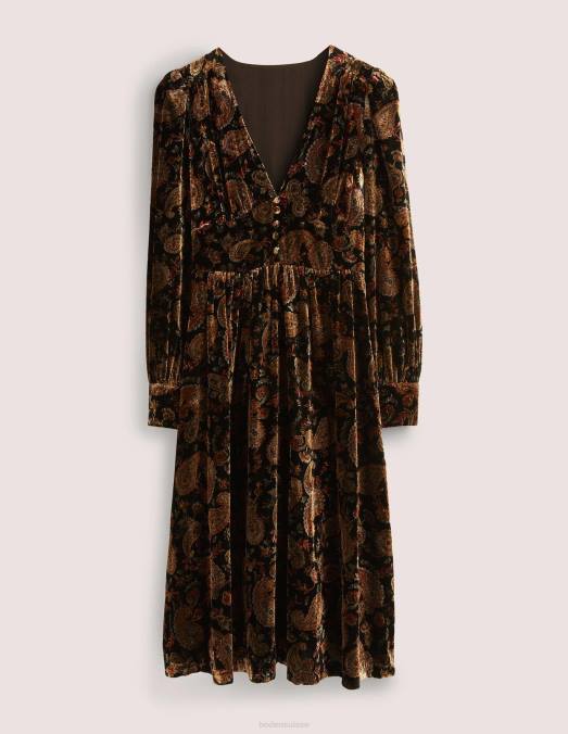 Boden vêtements passion noir et cachemire femmes robe de soirée mi-longue en velours LB2X1873