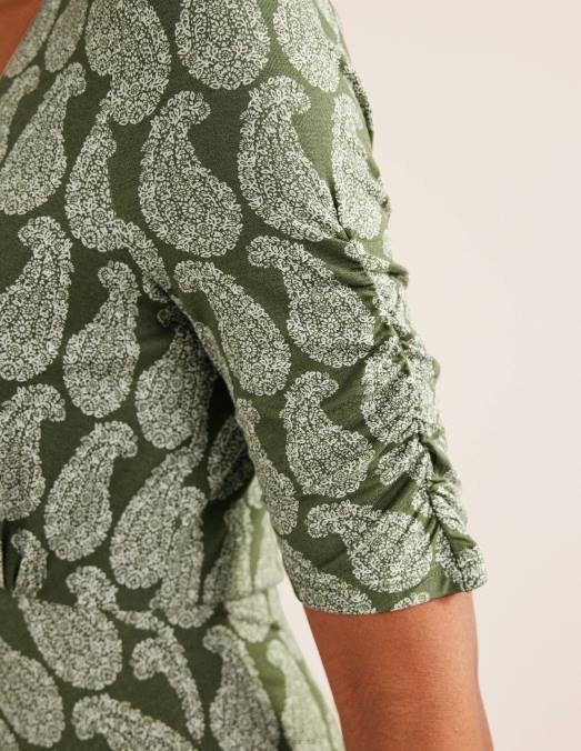 Boden vêtements épicéa et cachemire doux femmes robe mi-longue en jersey à manches courtes LB2X2493