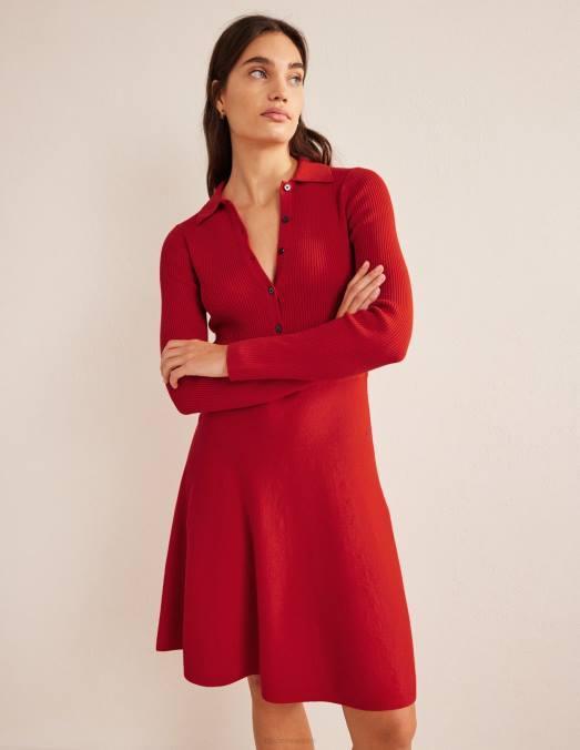 Boden vêtements pilier rouge femmes robe courte en maille à détail côtelé LB2X1395