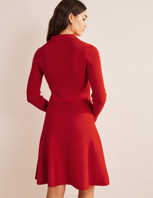 Boden vêtements pilier rouge femmes robe courte en maille à détail côtelé LB2X1395