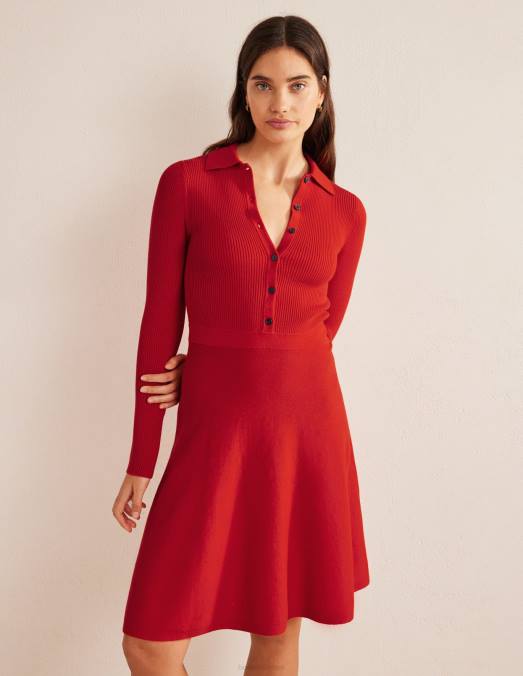 Boden vêtements pilier rouge femmes robe courte en maille à détail côtelé LB2X1395