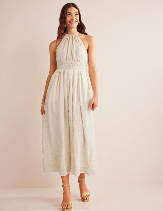 Boden vêtements pince ivoire et or femmes robe longue à détail métallisé LB2X1247