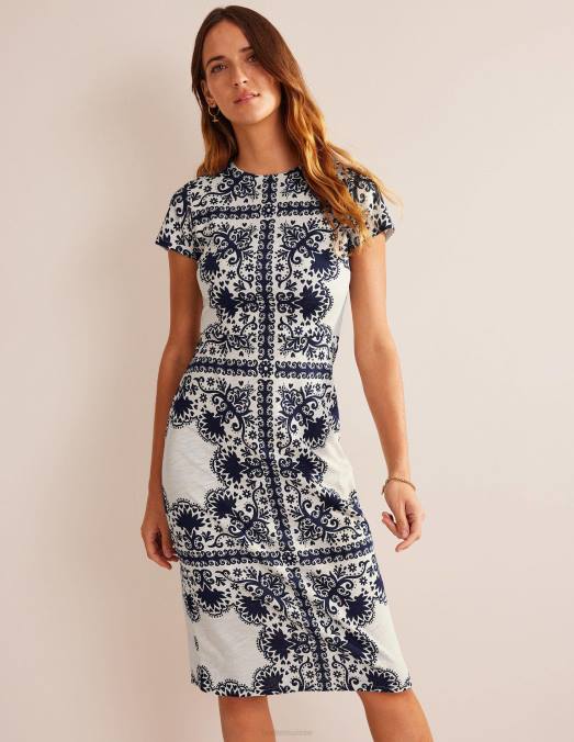 Boden vêtements placement de la marine et des fleurs femmes robe midi colonne en jersey LB2X1405