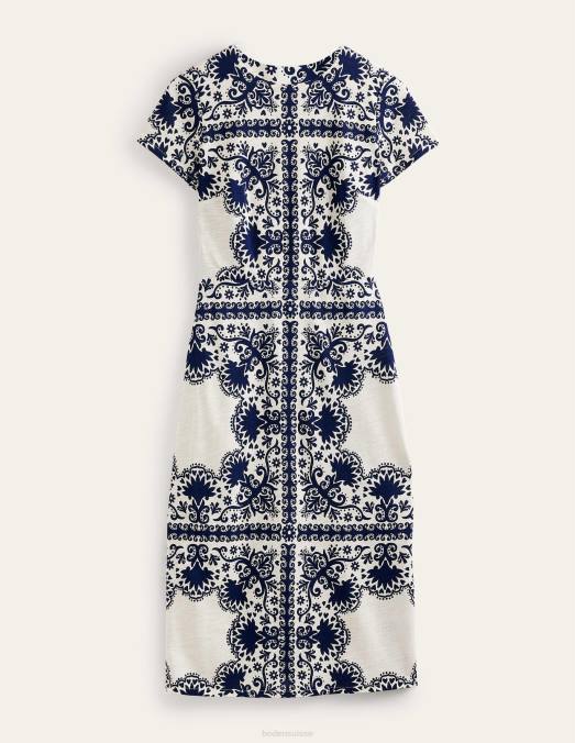 Boden vêtements placement de la marine et des fleurs femmes robe midi colonne en jersey LB2X1405