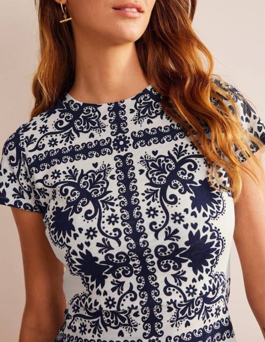 Boden vêtements placement de la marine et des fleurs femmes robe midi colonne en jersey LB2X1405