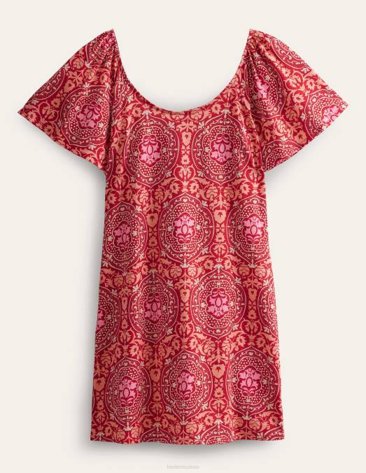 Boden vêtements poinsettia & carrelage exotique femmes robe courte en jersey à encolure dégagée LB2X1119