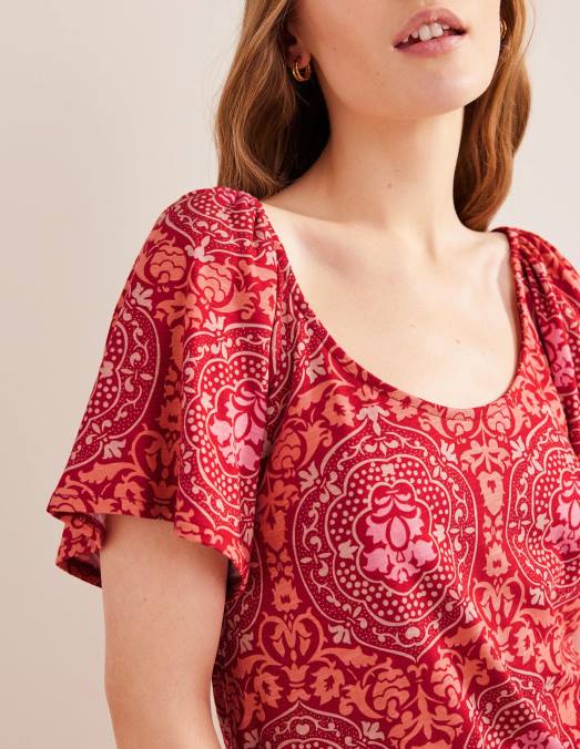 Boden vêtements poinsettia & carrelage exotique femmes robe courte en jersey à encolure dégagée LB2X1119