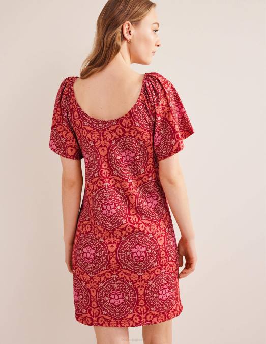 Boden vêtements poinsettia & carrelage exotique femmes robe courte en jersey à encolure dégagée LB2X1119