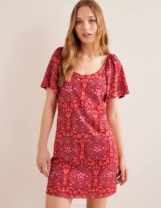Boden vêtements poinsettia & carrelage exotique femmes robe courte en jersey à encolure dégagée LB2X1119