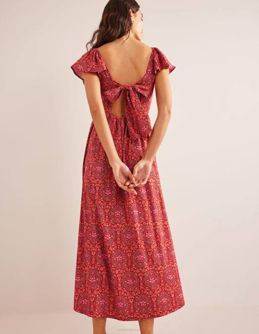Boden vêtements poinsettia & carrelage exotique femmes robe longue en jersey nouée au dos LB2X1168