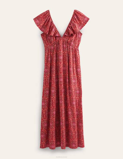Boden vêtements poinsettia & carrelage exotique femmes robe longue en jersey nouée au dos LB2X1168