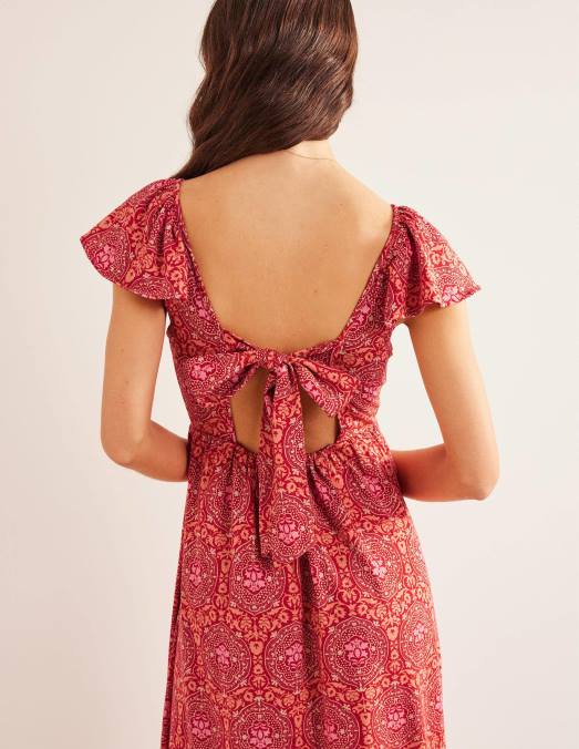 Boden vêtements poinsettia & carrelage exotique femmes robe longue en jersey nouée au dos LB2X1168