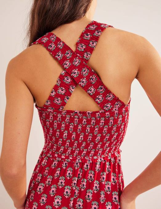 Boden vêtements poinsettia et fleuron délicat femmes robe mi-longue en jersey à dos croisé LB2X2255