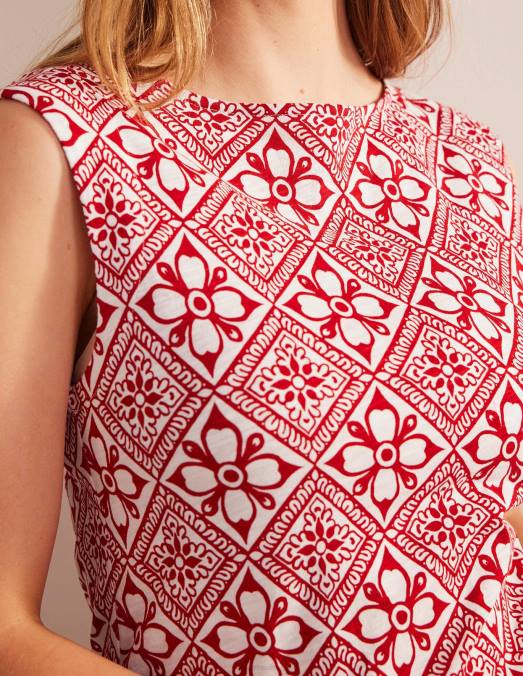 Boden vêtements poinsettia et pépins en bloc femmes robe droite sans manches en jersey LB2X999