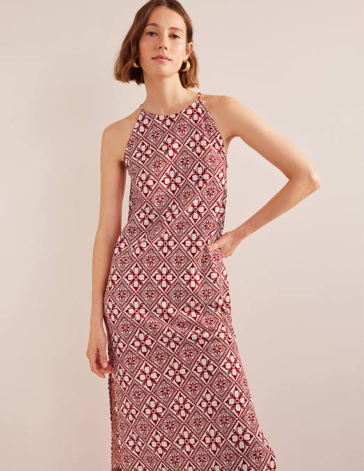 Boden vêtements poinsettia et pépins en bloc femmes robe mi-longue en jersey à col nageur LB2X943