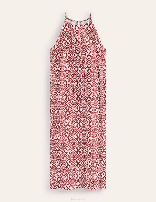 Boden vêtements poinsettia et pépins en bloc femmes robe mi-longue en jersey à col nageur LB2X943
