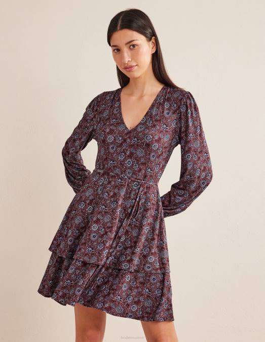 Boden vêtements pomme épicée et tapisserie florale femmes robe courte en jersey à volants LB2X1227