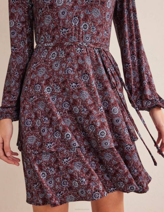 Boden vêtements pomme épicée et tapisserie florale femmes robe courte en jersey à volants LB2X1227