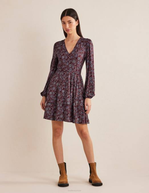 Boden vêtements pomme épicée et tapisserie florale femmes robe courte en jersey à volants LB2X1227