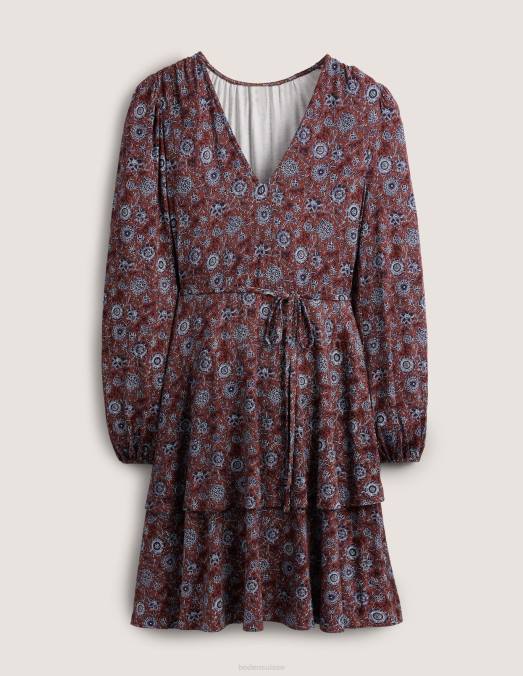 Boden vêtements pomme épicée et tapisserie florale femmes robe courte en jersey à volants LB2X1227