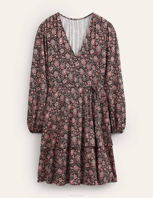 Boden vêtements pop-corn et tapisserie florale femmes robe courte en jersey à volants LB2X1361