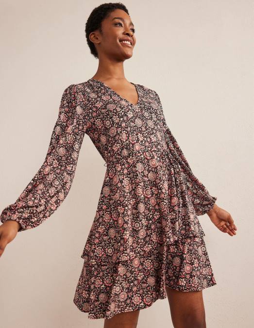 Boden vêtements pop-corn et tapisserie florale femmes robe courte en jersey à volants LB2X1361