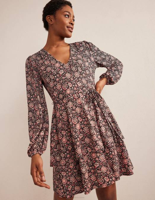 Boden vêtements pop-corn et tapisserie florale femmes robe courte en jersey à volants LB2X1361