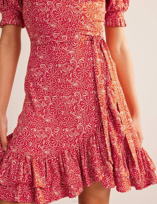 Boden vêtements pop vermillon et azur femmes robe courte portefeuille en jersey à volants LB2X953