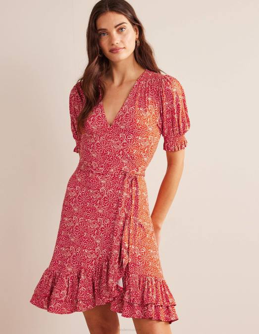 Boden vêtements pop vermillon et azur femmes robe courte portefeuille en jersey à volants LB2X953